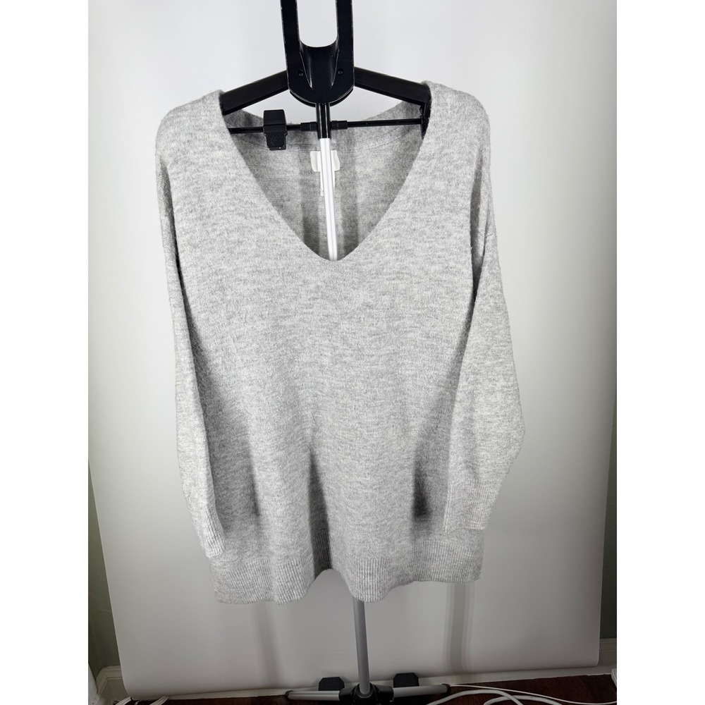 HM Gray V-Neck Knit Sweater Womens XL Long Sleeve Heathered Pullover Top